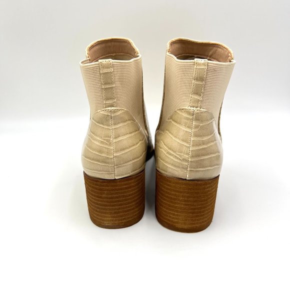 Chinese Laundry Womens Size 8.5 Beige Tan Cream Faux Vegan Leather Croc Boots - Picture 7 of 14